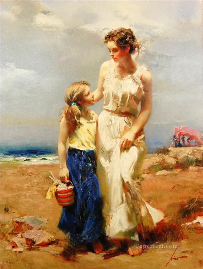 Pino Daeni mother and daughter Oil Paintings